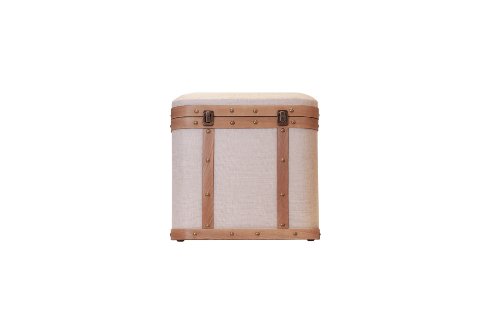 Bau Madeira Com Tecido Bege Medio 38/38/38